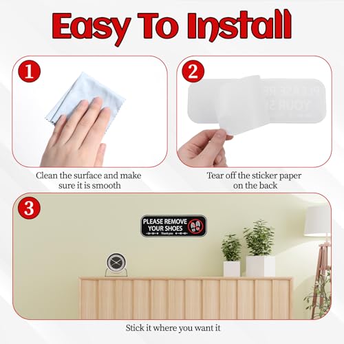 2PCS Please Remove Shoes Sign - Self-Adhesive No Shoes Sticker for Home & Office Entrance