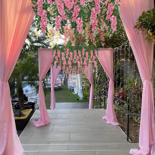 CISDUEO Pink Wisteria Hanging Flower Vines - 6.56 Ft Artificial Garland for Weddings & Home Decor