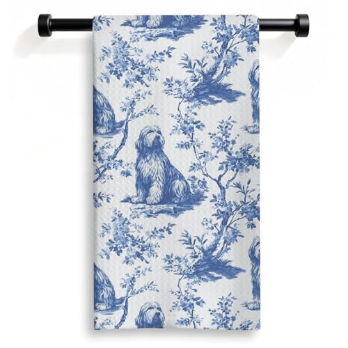 Otterhound Kitchen Dish Towels - Floral Dog Print, 16x24 Inch