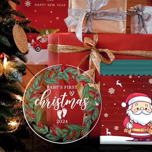 Baby's First Christmas Ornament 2024 - Baby First Christmas for Girl Boy - Acrylic Keepsake - Variation of Baby's First Christmas 2