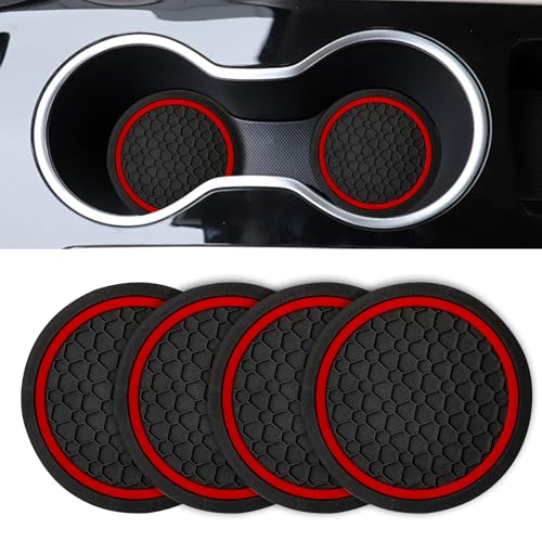 Car Cup Holder Coasters - 4 PCS Non-Slip Silicone Insert Pads (Black/Red)