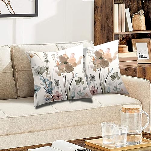 Dixutzi Floral Pillow Covers 20x20, Watercolor Teal Throw Cushion Cases (Set of 2)