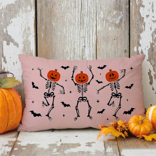 Halloween Dancing Skeleton Throw Pillow Cover 12x20 Inch Lumbar Case