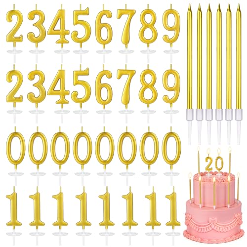 38PCS Gold Number Birthday Candles Set for Cake Decoration