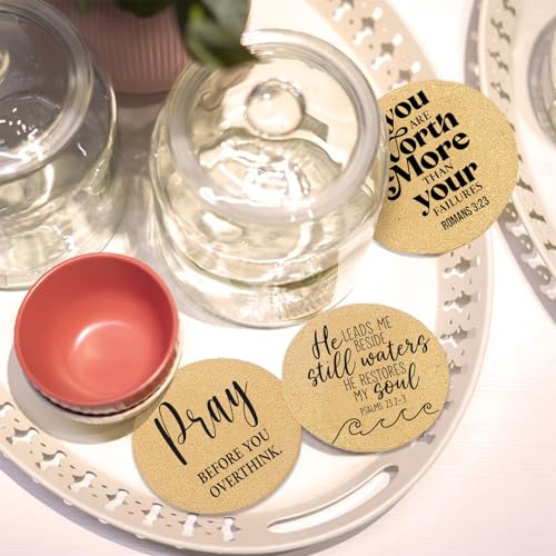 Inspirational Cork Coaster Set with Holder - 6 Round Absorbent Coasters