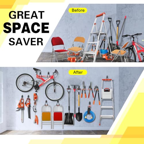 Heavy Duty Garage Hooks for Tool Storage - 2 Pack Wall Mount Hangers