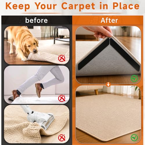 TONOS Non-Slip Carpet Tape - 12 PCS Rug Grippers for Hardwood Floors