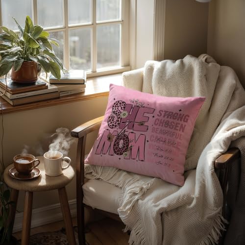 ZNGFON Christian Throw Pillow Cover 18x18 Decor Variation 8 - Mom Gift, Bible Verse, Pink Christian Pillowcase