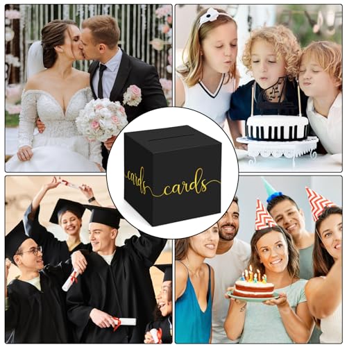 Adecortalk 9'' Black Wedding Card Box with Gold Foil Design