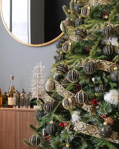 Black and Gold Christmas Ornament Set - 12 Shatterproof Holiday Decorations