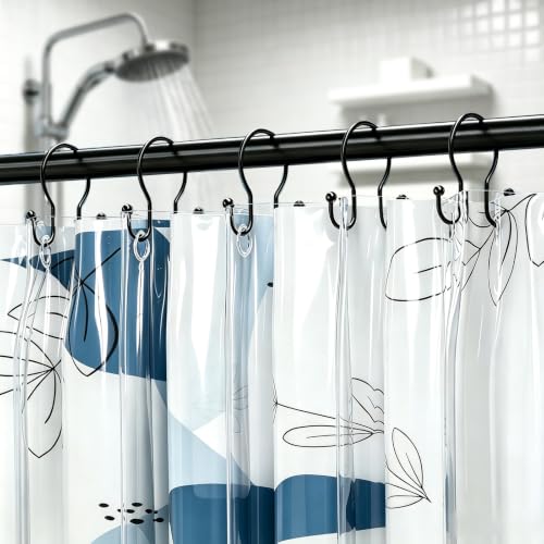 OEH Black Minimalist Double Shower Curtain Hooks - Rustproof Metal Rings, 12 Pcs