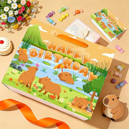 Capybara Birthday Gift Bag with Tissue Paper and Greeting Card