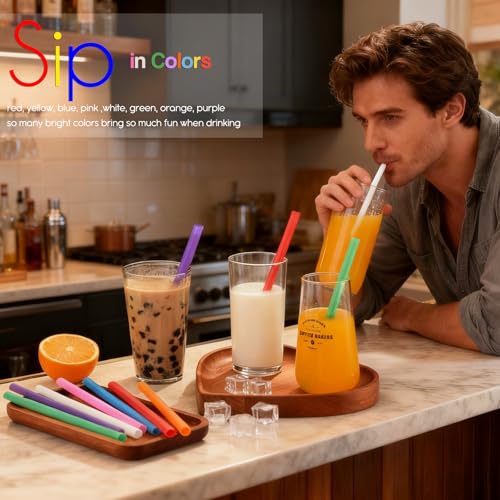 ALINK 100 PCS Jumbo Smoothie Straws, 10.3" Wide Disposable Colorful Straws
