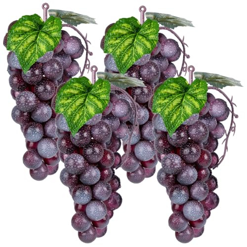 4pcs Artificial Plastic Purple Grapes - Lifelike Decor