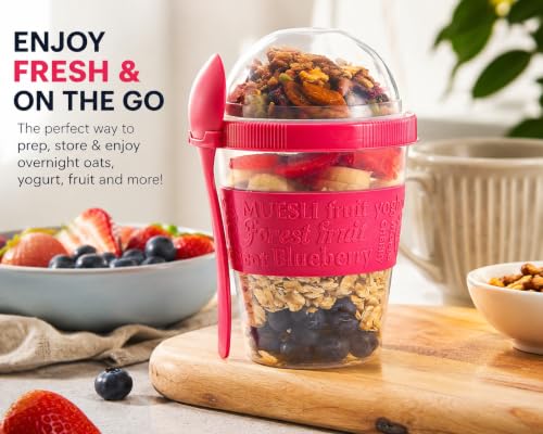 Tribello On-the-Go Yogurt Parfait Cups with Lids & Spoon - 20oz Red