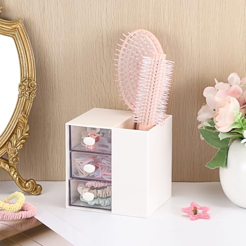 GUSHBIN 3-Layer Hair Accessories Organizer with Hair Brush Holder, White