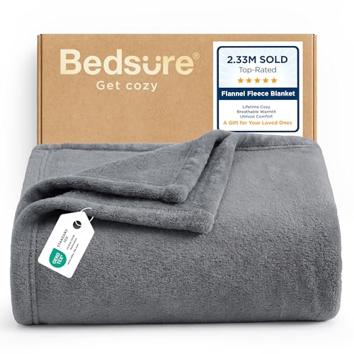 Bedsure Soft Flannel Fleece Throw Blanket, Grey Lightweight 50x60 Inches