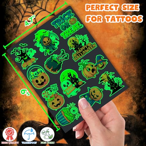 Glow in the Dark Halloween Temporary Tattoos for Kids Party Favors 50 Pcs