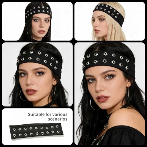 Grommet Headband Y2K Punk Wide Stretchy Cotton Hair Band