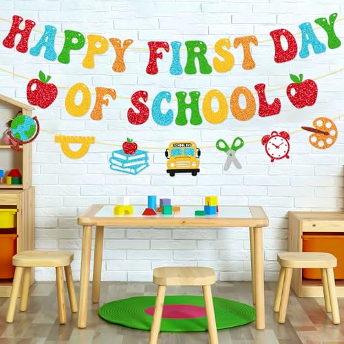 Happy First Day of School Banner - Back to School Party Decor