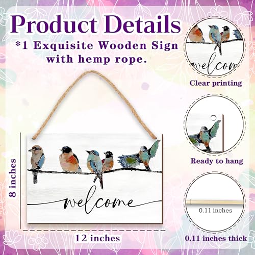 Spring-Themed 8x12 Wooden Welcome Sign with Jute Rope - Farmhouse Door Decor