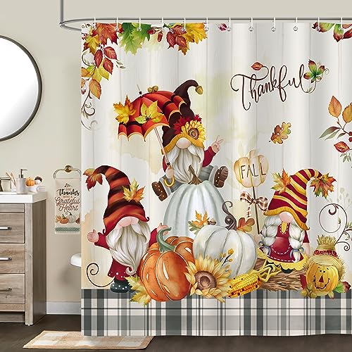 Thanksgiving Gnome Shower Curtain - 72x72 Inch Waterproof Polyester