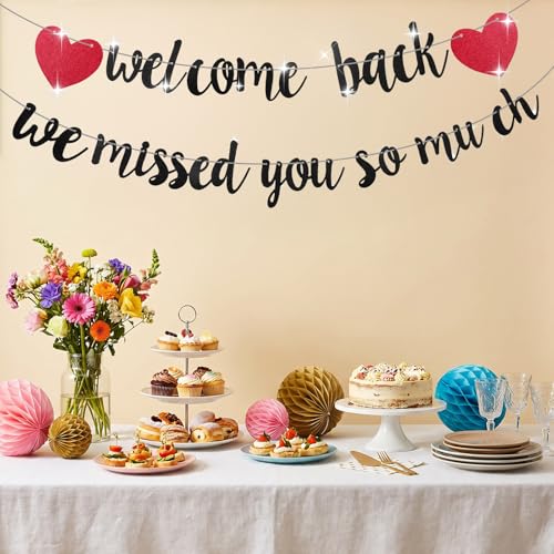 Glitter Black Welcome Home Banner - We Missed You So Much