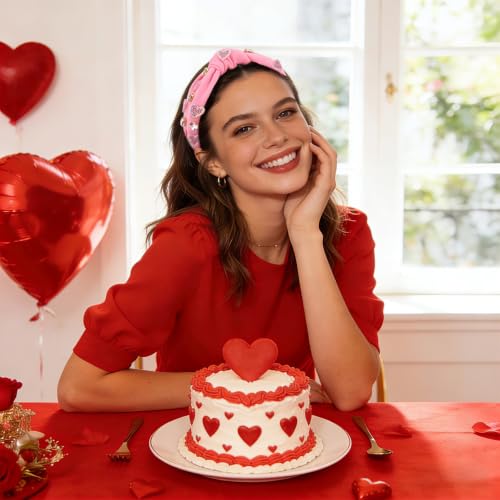 Valentine Rhinestone Heart Knotted Headband for Women Pink Hair Accessory