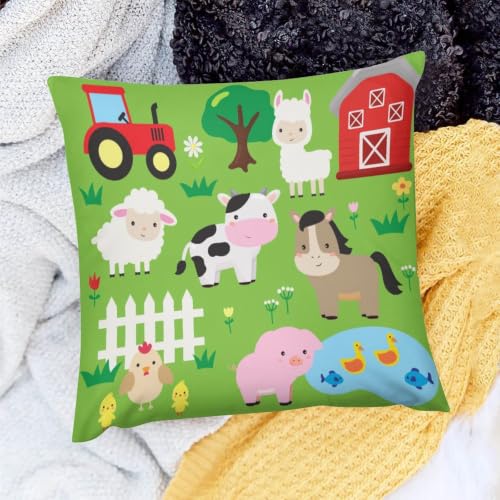 Farm Green Cartoon Animal Throw Pillow Cover 18x18 for Kids