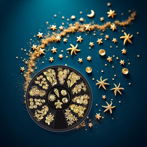 Gold Ocean Nail Art Metal Studs 12-Style Summer Beach Charms