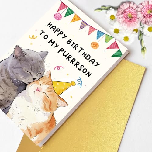 Romantic Cat Birthday Card - Cute Cuddling Cats Design #3