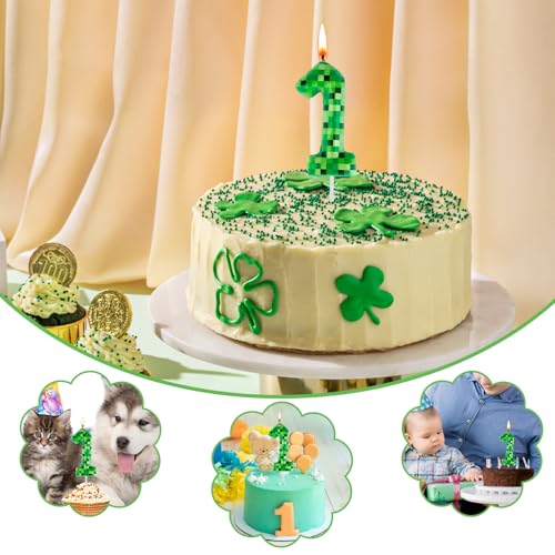 Pixel Miner Number 1 Birthday Candle - Green TNT Theme Cake Topper