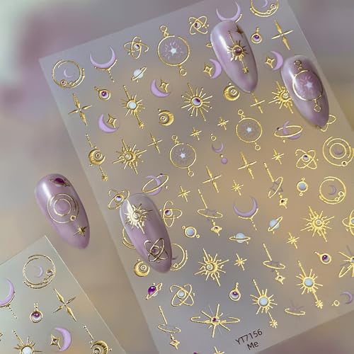 5D Embossed Gold Nail Stickers Moon Star Luxury Universe Nail Decals