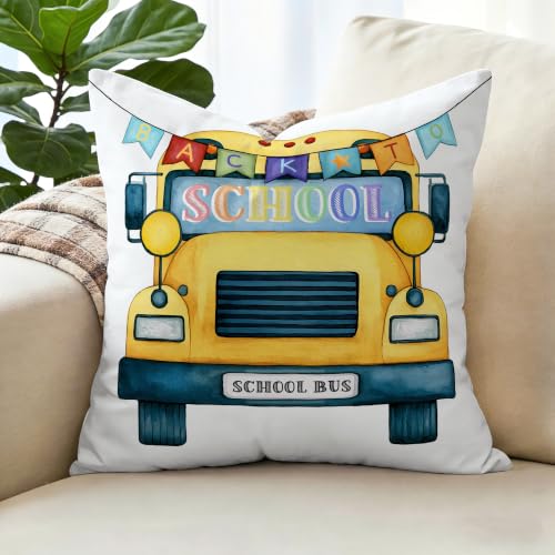 School Bus Throw Pillow Covers 18x18 Inch Set of 2 - Velvet