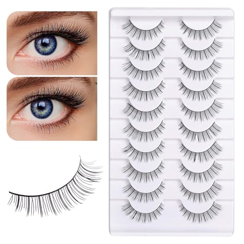 Natural False Eyelashes 10 Pairs - Soft Cotton Band Reusable Strip Lashes