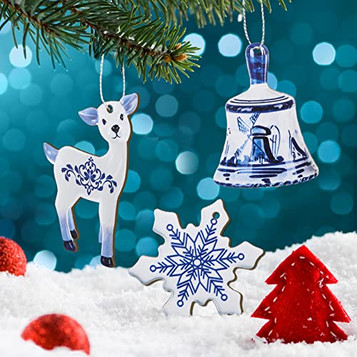 Yookeer 40 Pcs Blue and White Chinoiserie Wooden Snowman Christmas Ornaments - Holiday Decor