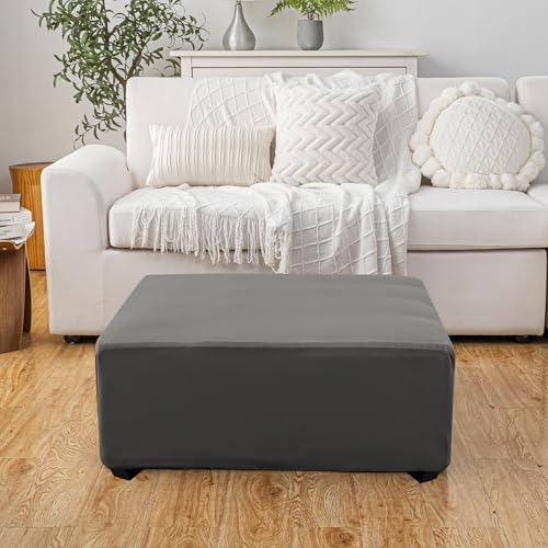 Light Gray Rectangular Ottoman Cover | Stretch Slipcover with Nonslip Bottom