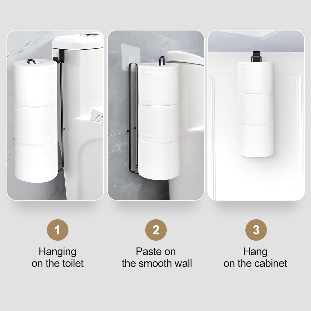 Skiennix Toilet Paper Holder - Wall-Mounted Storage for 3 Rolls - Stainless Steel, Black Finish