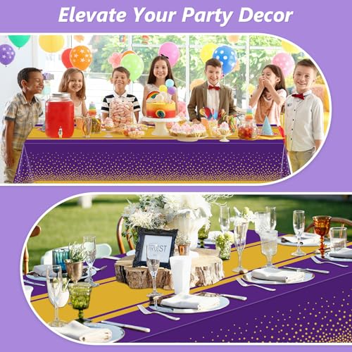 Purple and Gold Disposable Tablecloths 54"x108" - 2 Pack for Party Decor