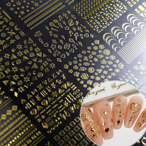 IDDFEVE Gold Moon Star Nail Stickers - 30 Sheets Self-Adhesive 3D Decals