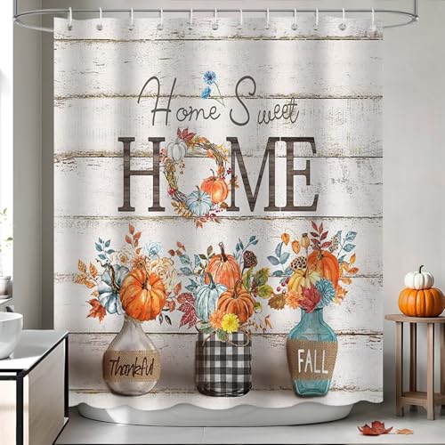APROPHIC Fall Shower Curtain with Pumpkin Floral Design, 72x72in