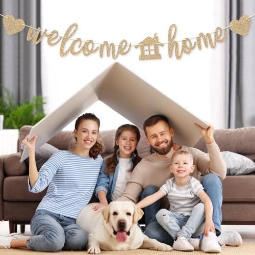 Pre-Strung Welcome Home Banner with Glitter - Champagne Gold