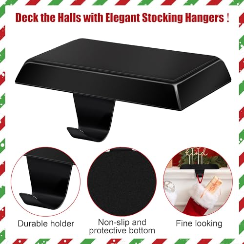Black Christmas Stocking Holders Set of 4 Metal Mantle Hooks Fireplace Decor