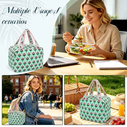 Insulated Green Lunch Bag for Women - Cute Reusable Tote
