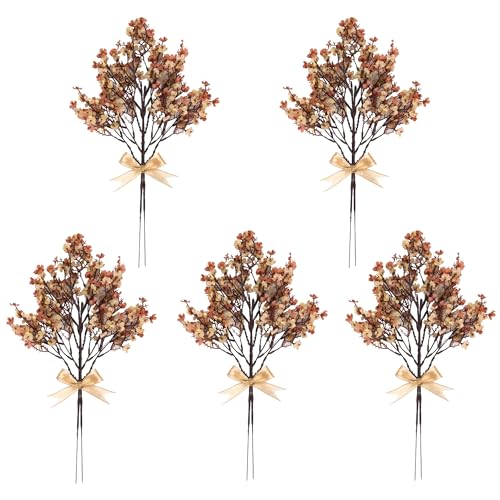 5 Pcs Beige Brown Babys Breath Artificial Flowers for Home Decor