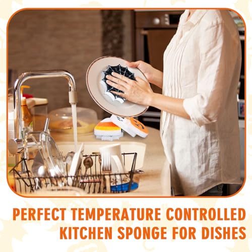 8-Pack Halloween Kitchen Sponges - Cute Ghost, Pumpkin & Corn Designs