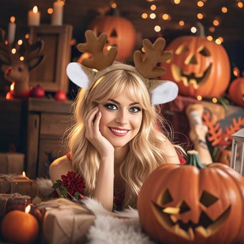 WantGor Reindeer Antlers Headband Deer Ears Hairband for Christmas Party