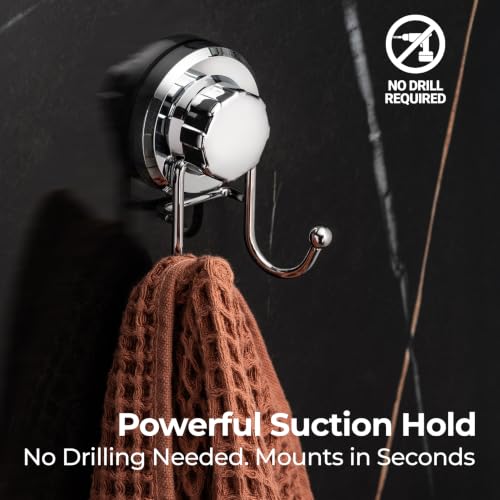 HASKO Stainless Steel Suction Cup Shower Hook - Silver No-Drill Hook