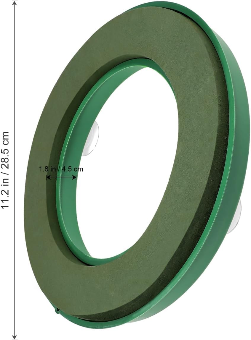 Regine Switzerland Floral Foam Ring - 11.2 Inch Wet Flower Base with 4 Suction Cups for Arrangements | Green Mud Tray