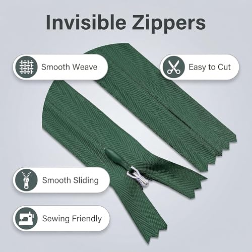 Sawoake 11 Inch Invisible Zippers #3 Green Nylon Coil 2-Pack